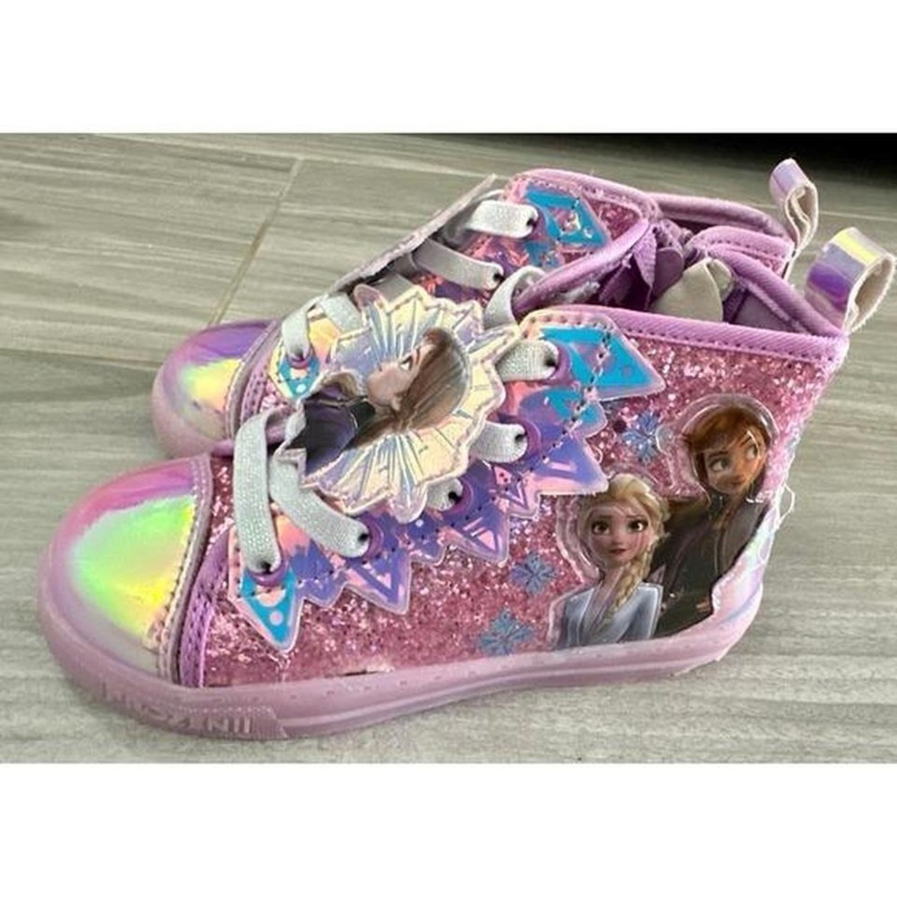 Kids Disney Frozen Elsa Anna Glitter High Top Shoes Size 10 Purple Iridescent - Picture 4 of 5